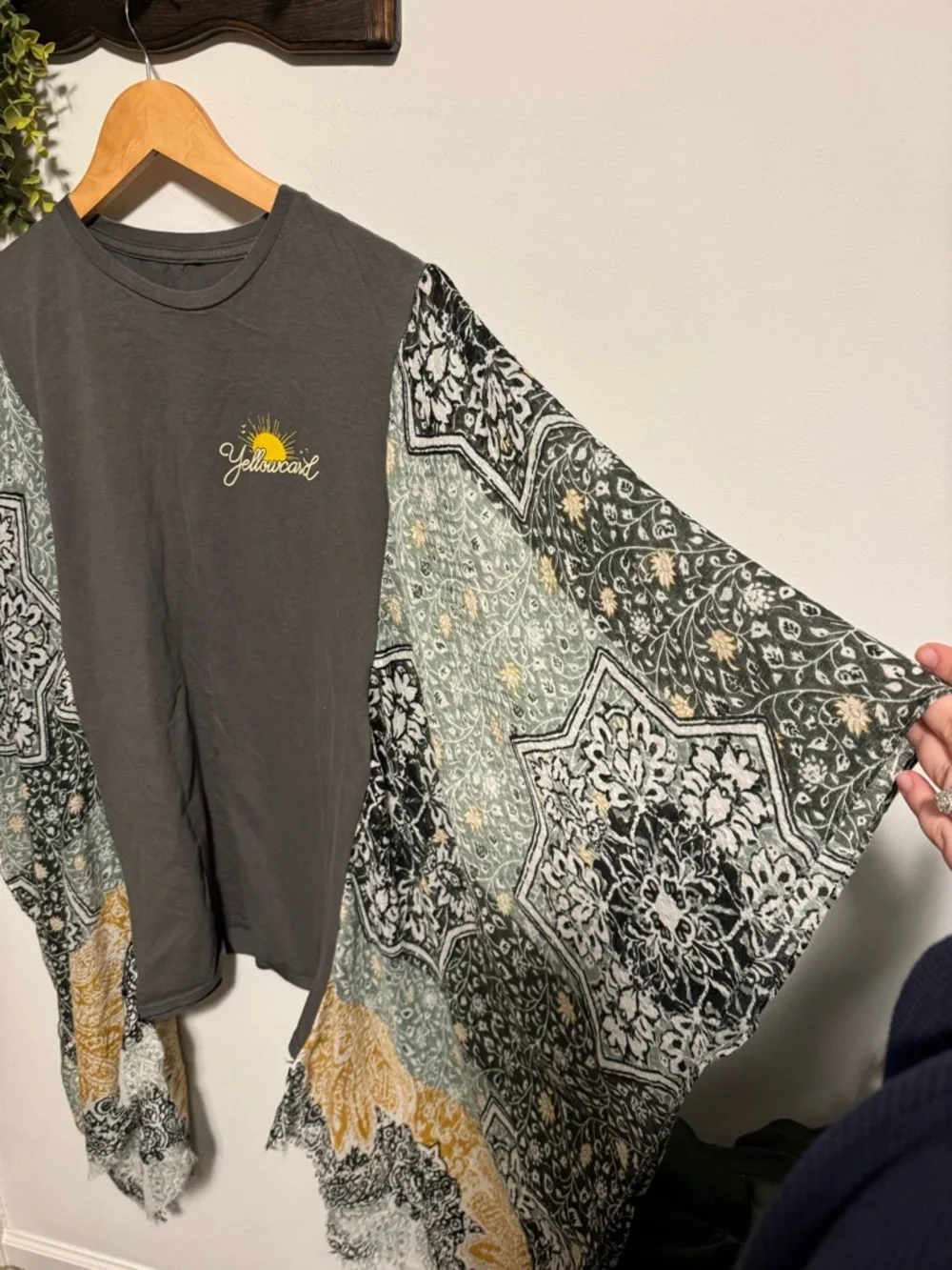 Custom Yellowcard Graphic Tee with Patterned Kimono Sleeves - Picture 3 of 6